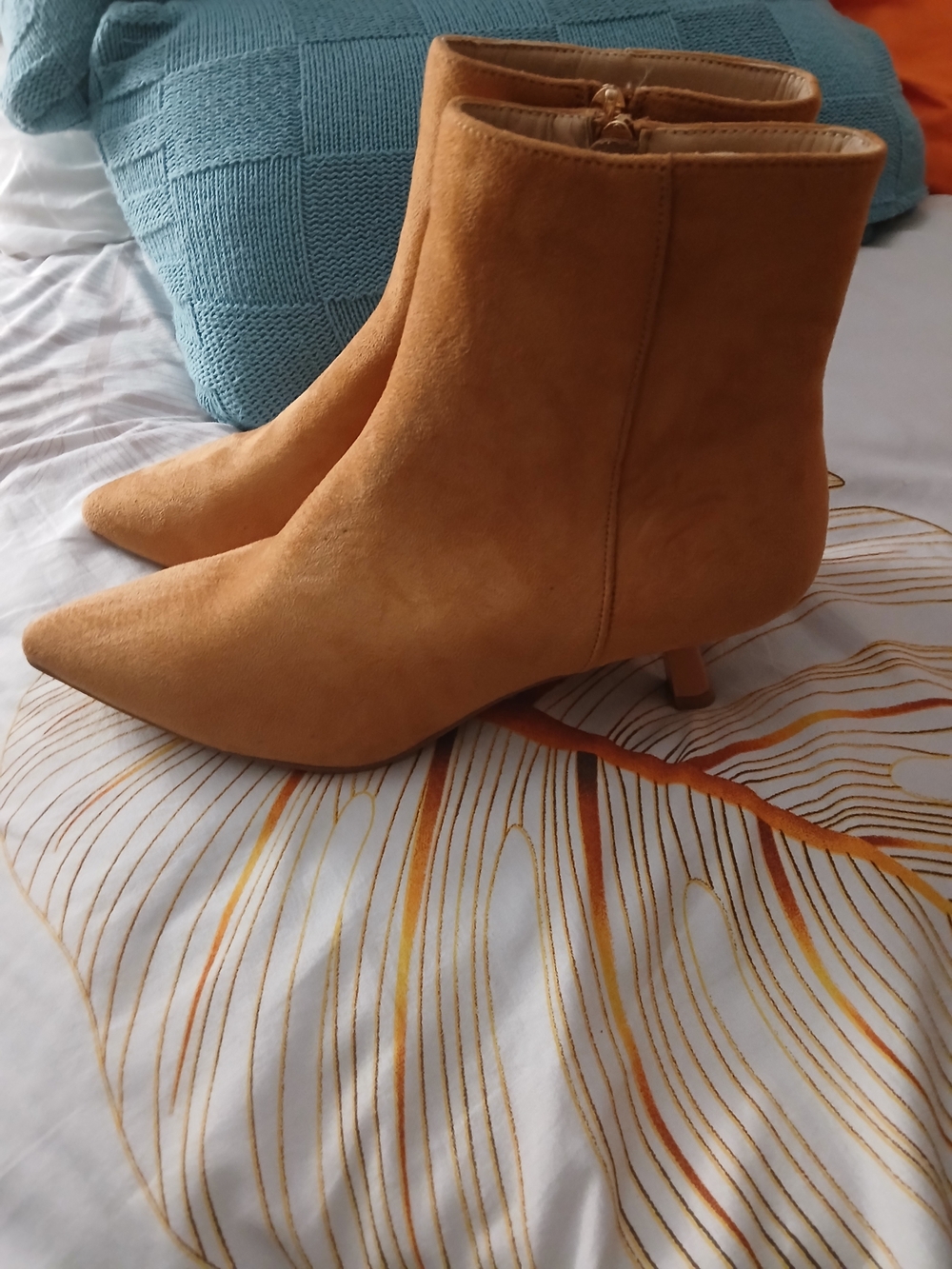 Others Follow Suede Pointed-Toe Ankle Boots in Camel